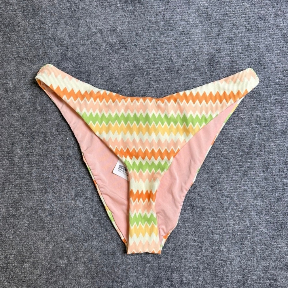 NWT Dippin Daisys Chevron Ribbed Bikini Bottom Orange Green Yellow Small D3032JP